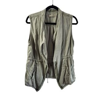 Max Jeans Womens Olive Green Tencel Drape Front Utility Vest Size M Drawstring